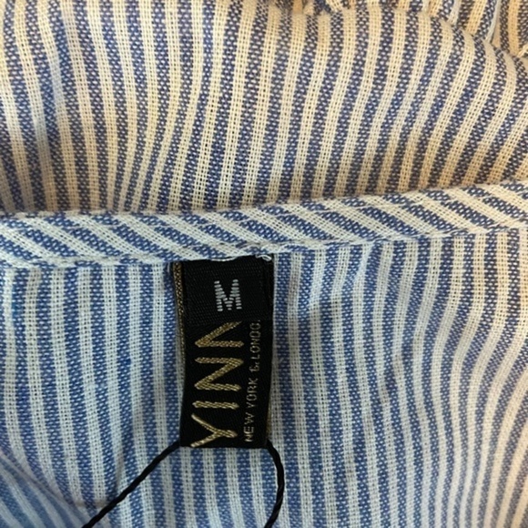 Fancyinn Dress Pinstripe Long Sleeve Shift Tunic Tiered with Pockets Size M - Picture 13 of 15